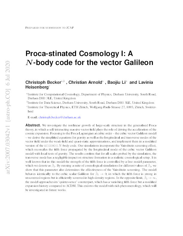 Proca-stinated cosmology. Part I. A N-body code for the vector Galileon Thumbnail