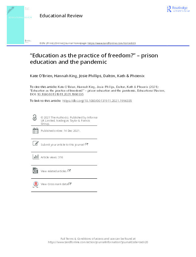 ‘Education as the practice of freedom?’ – prison education and the pandemic Thumbnail