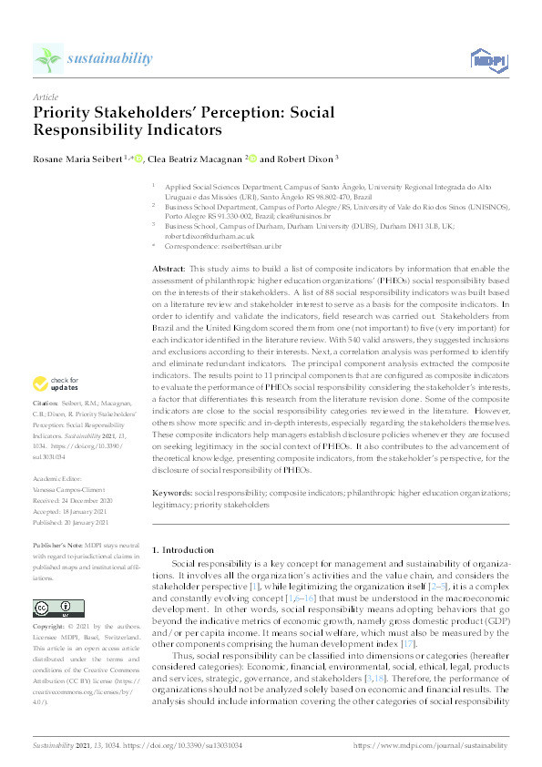 Priority Stakeholders’ Perception: Social Responsibility Indicators Thumbnail