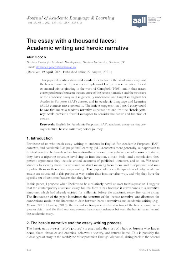 The essay with a thousand faces: Academic writing and heroic narrative