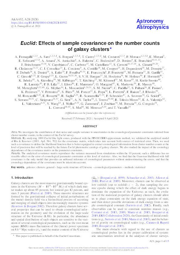 Euclid : Effects of sample covariance on the number counts of galaxy clusters Thumbnail