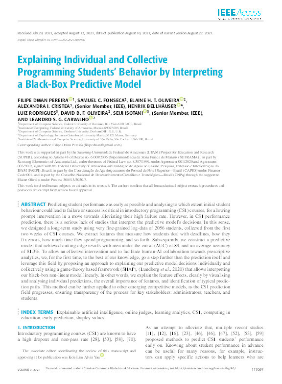 Explaining Individual and Collective Programming Students’ Behavior by Interpreting a Black-Box Predictive Model Thumbnail
