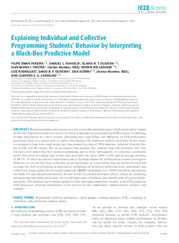 Explaining Individual and Collective Programming Students’ Behavior by Interpreting a Black-Box Predictive Model Thumbnail