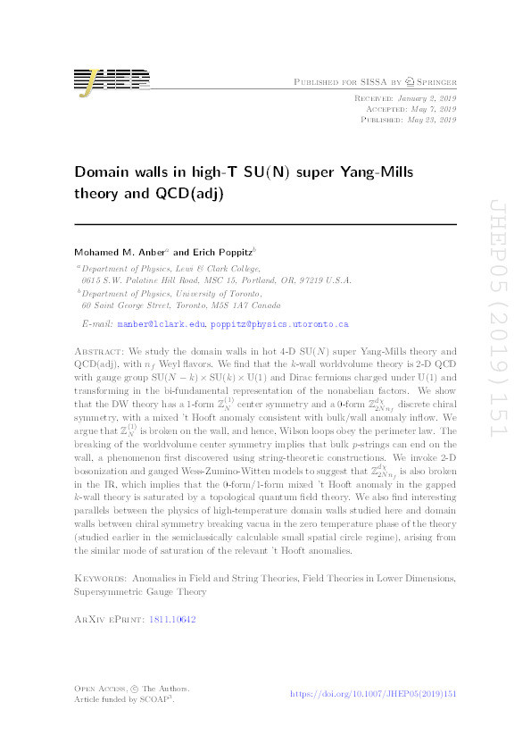 Domain walls in high-T SU(N) super Yang-Mills theory and QCD(adj) Thumbnail
