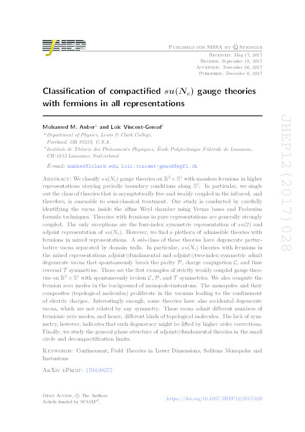Classification of compactified su(Nc) gauge theories with fermions in all representations Thumbnail