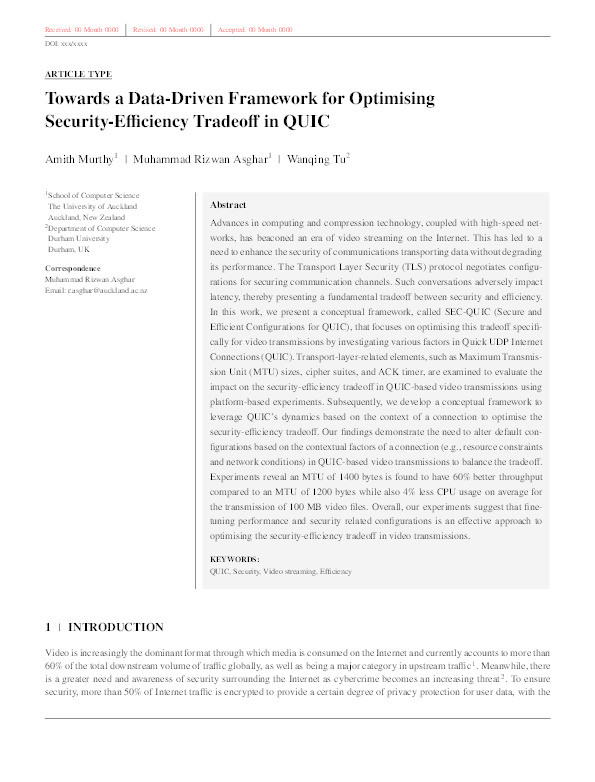 Towards a data-driven framework for optimizing security-efficiency tradeoff in QUIC Thumbnail