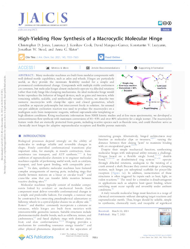 High-Yielding Flow Synthesis of a Macrocyclic Molecular Hinge Thumbnail