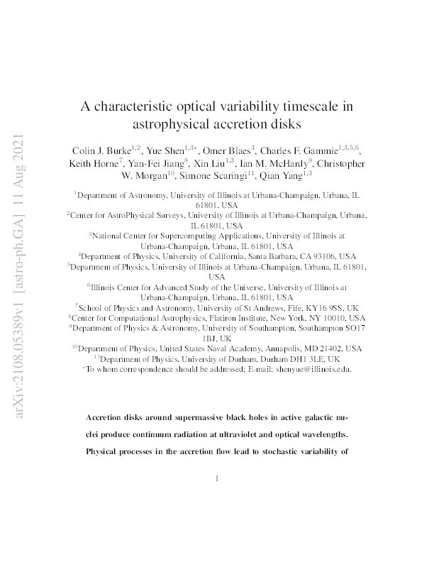 A characteristic optical variability time scale in astrophysical accretion disks Thumbnail