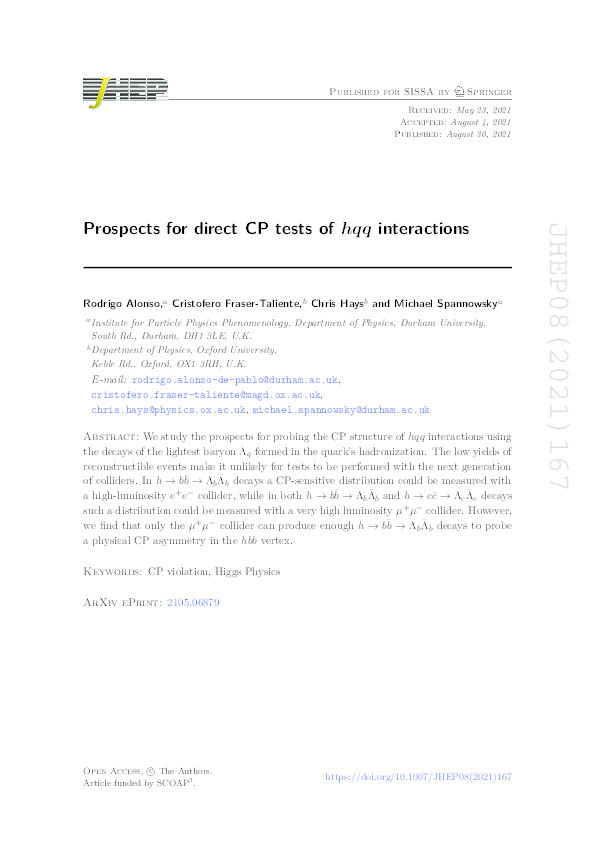 Prospects for direct CP tests of hqq interactions Thumbnail