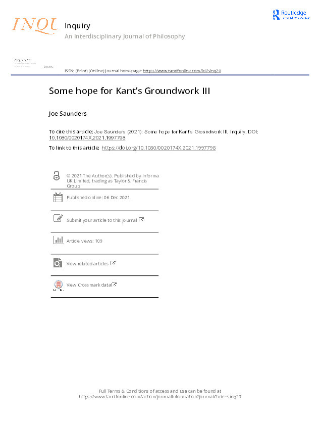 Some Hope for Kant’s Groundwork III Thumbnail