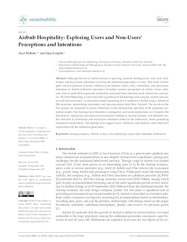 Airbnb Hospitality: Exploring Users and Non-Users’ Perceptions and Intentions Thumbnail