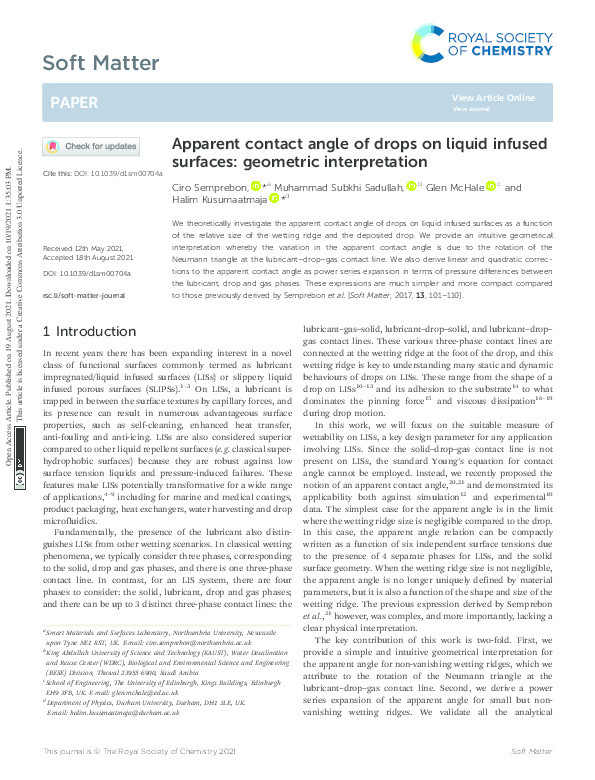Apparent contact angle of drops on liquid infused surfaces: geometric interpretation Thumbnail