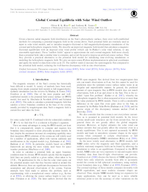 Global Coronal Equilibria with Solar Wind Outflow Thumbnail