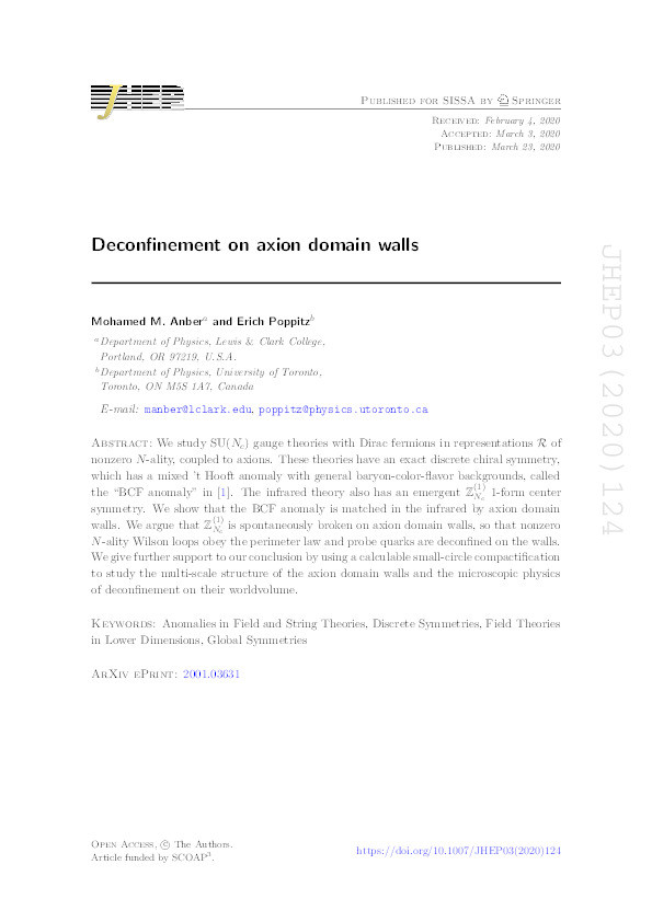 Deconfinement on axion domain walls Thumbnail