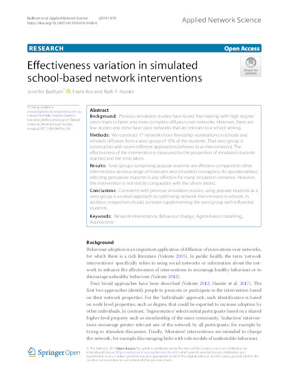 Effectiveness variation in simulated school-based network interventions Thumbnail