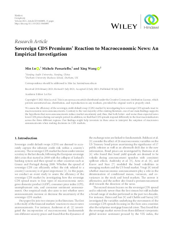 Sovereign CDS Premiums’ Reaction to Macroeconomic News: An Empirical Investigation Thumbnail