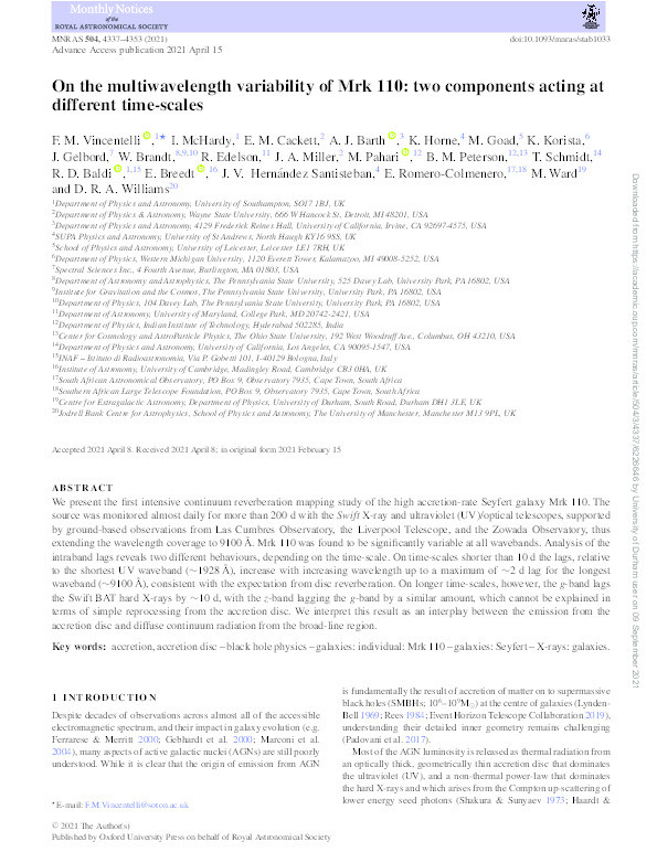 On the multiwavelength variability of Mrk 110: two components acting at different time-scales Thumbnail