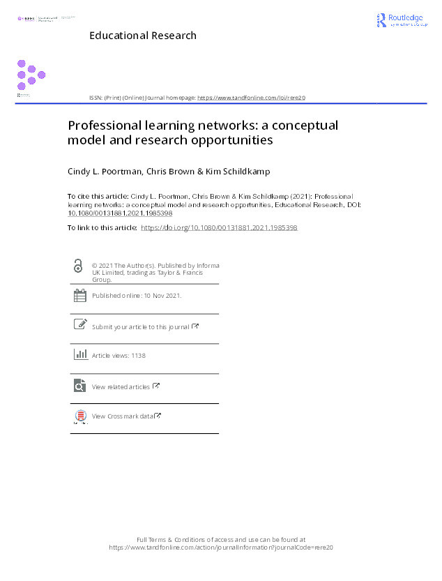 Professional Learning Networks: a conceptual model and research opportunities Thumbnail