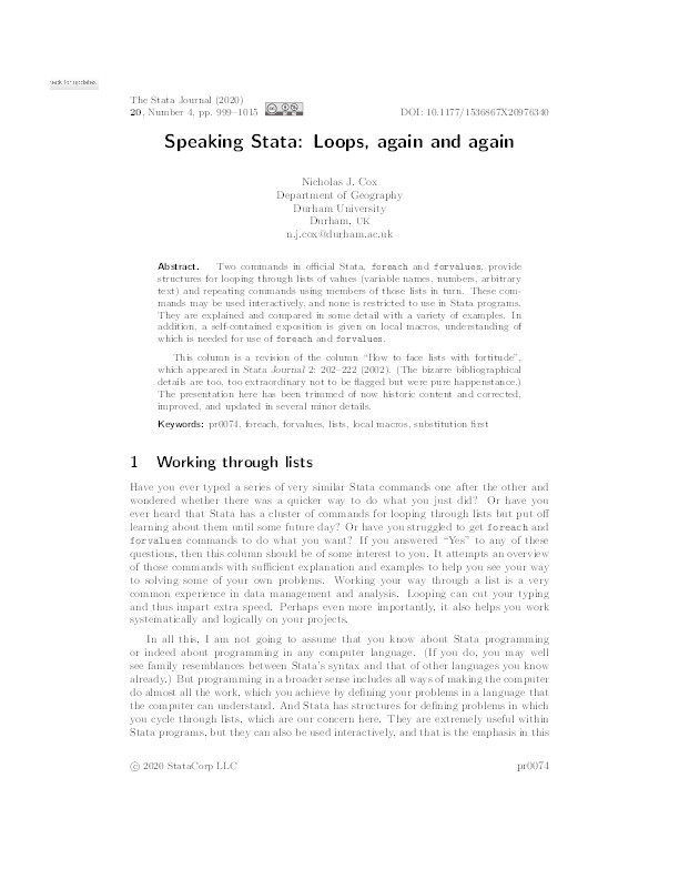 Speaking Stata: Loops, again and again Thumbnail