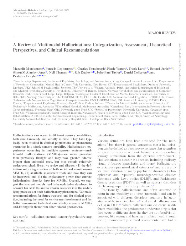 A Review of Multimodal Hallucinations: Categorization, Assessment, Theoretical Perspectives, and Clinical Recommendations Thumbnail