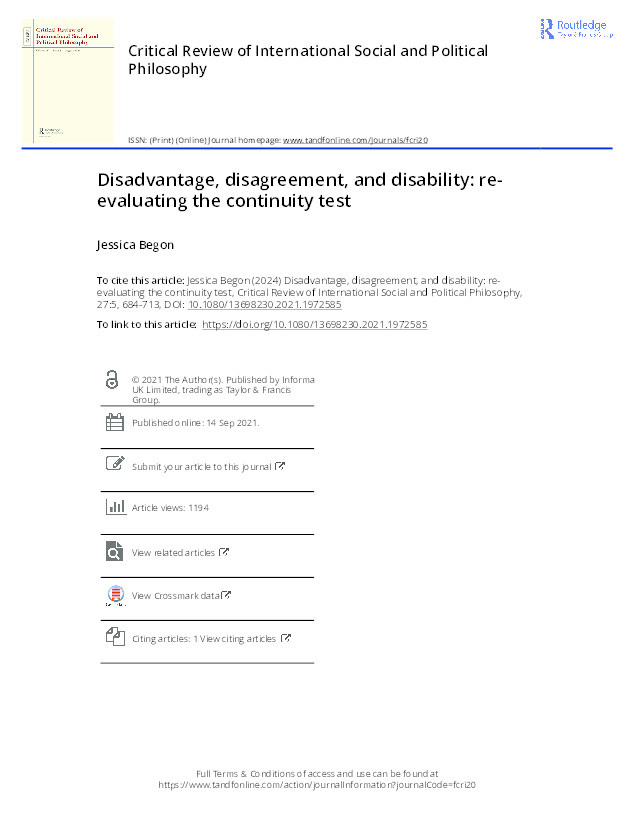 Disadvantage, Disagreement, and Disability: Re-evaluating the Continuity Test Thumbnail