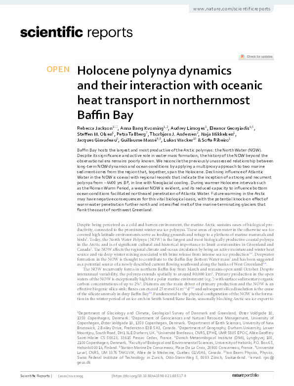 Holocene polynya dynamics and their interaction with oceanic heat transport in northernmost Baffin Bay Thumbnail