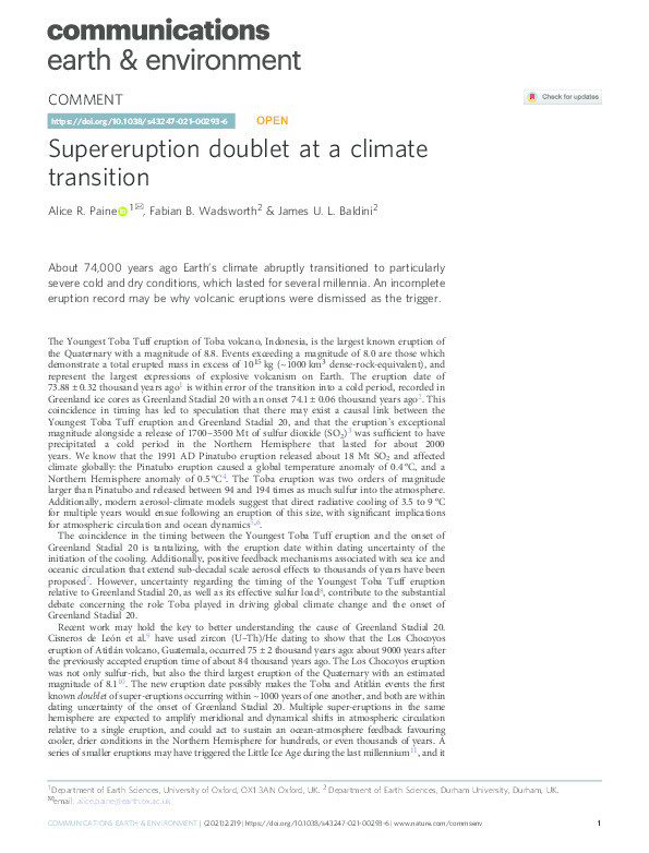 Supereruption doublet at a climate transition Thumbnail