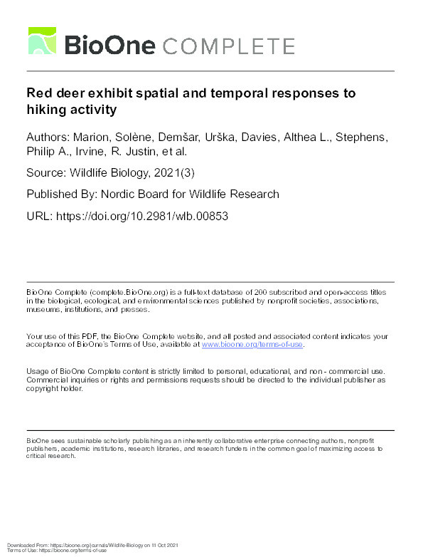 Red deer exhibit spatial and temporal responses to hiking activity Thumbnail