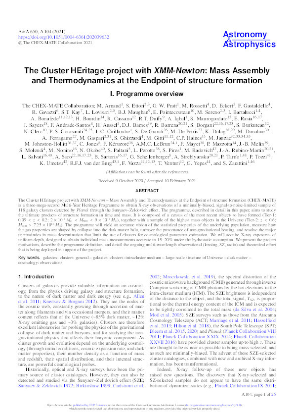 The Cluster HEritage project with XMM-Newton: Mass Assembly and Thermodynamics at the Endpoint of structure formation Thumbnail