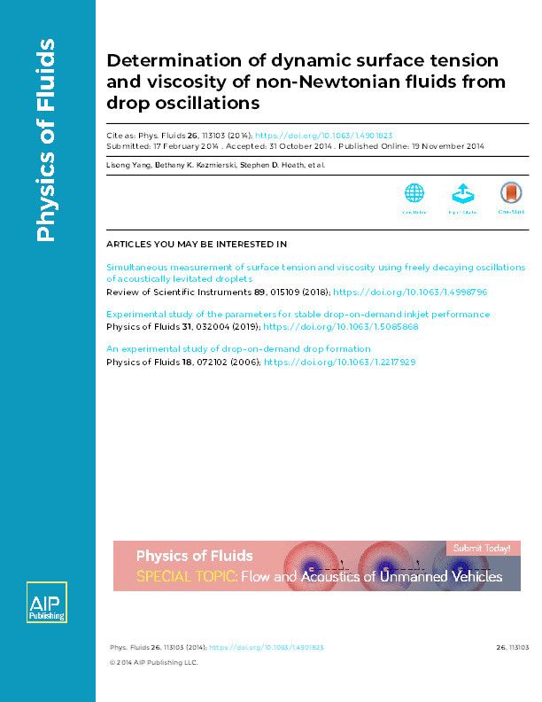 Determination of dynamic surface tension and viscosity of non-Newtonian fluids from drop oscillations Thumbnail