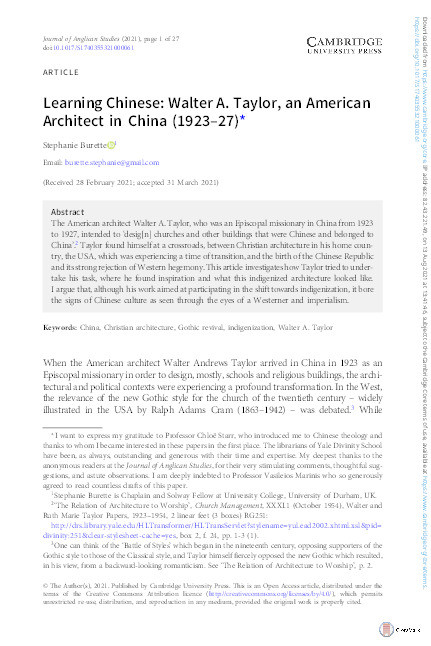 Learning Chinese: Walter A. Taylor, an American Architect in China (1923–27) Thumbnail