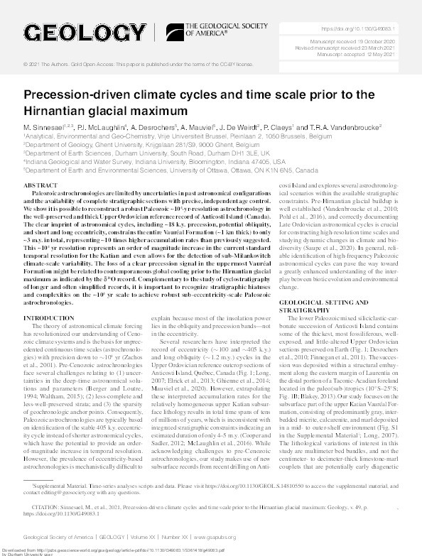 Precession-driven climate cycles and time scale prior to the Hirnantian glacial maximum Thumbnail