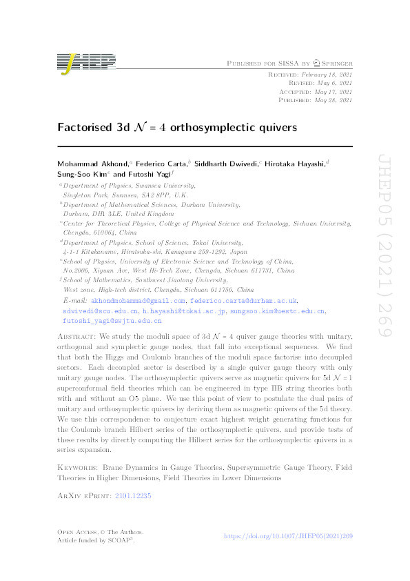 Factorised 3d $$ \mathcal{N} $$ = 4 orthosymplectic quivers Thumbnail