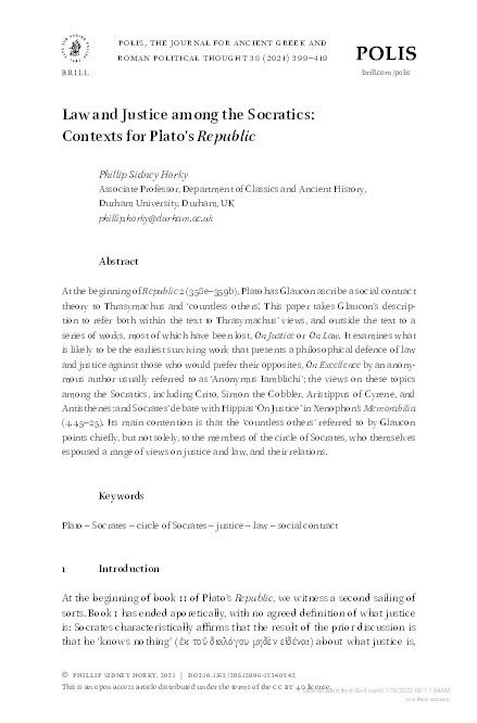 Law and Justice among the Socratics: Contexts for Plato’s Republic Thumbnail