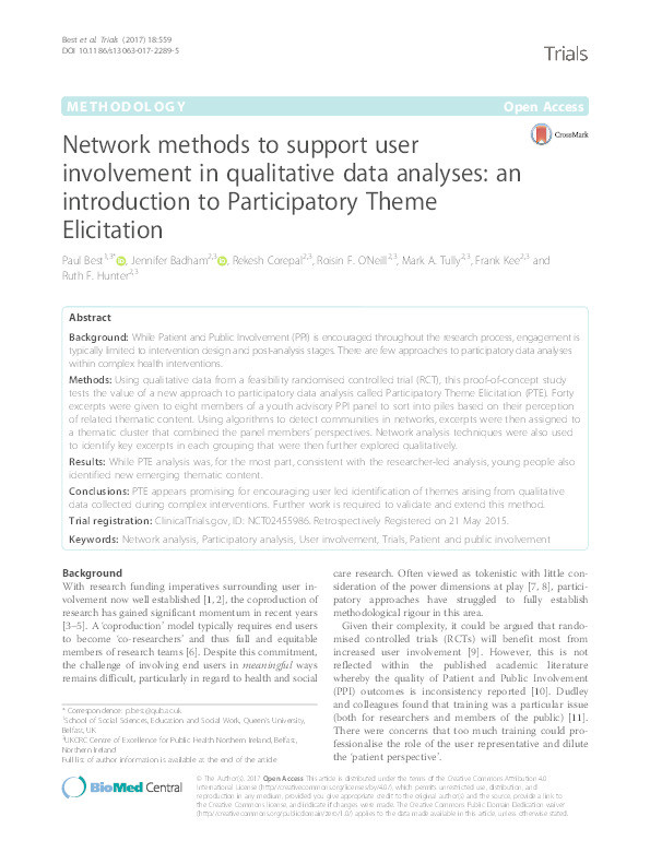 Network methods to support user involvement in qualitative data analyses: an introduction to Participatory Theme Elicitation Thumbnail