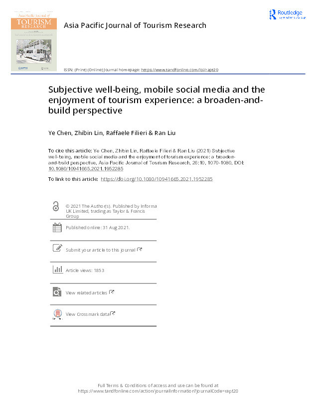 Subjective well-being, mobile social media and the enjoyment of tourism experience: A broaden-and-build perspective Thumbnail