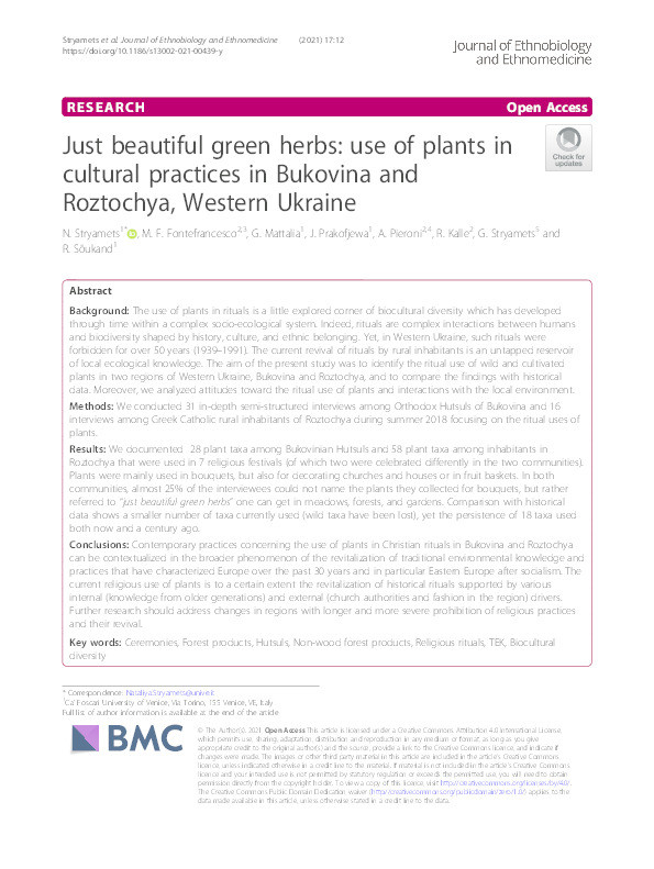 Just beautiful green herbs: use of plants in cultural practices in Bukovina and Roztochya, Western Ukraine Thumbnail