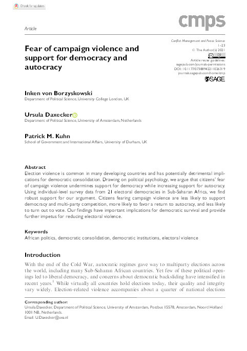 Fear of campaign violence and support for democracy and autocracy Thumbnail