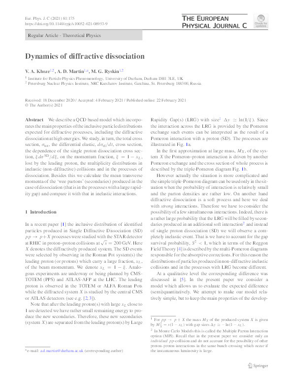 Dynamics of diffractive dissociation Thumbnail