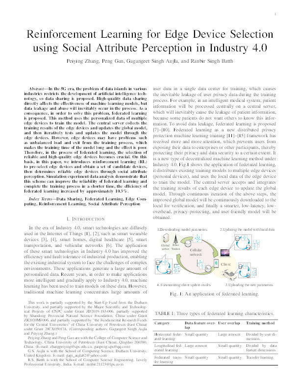 Reinforcement Learning for Edge Device Selection using Social Attribute Perception in Industry 4.0 Thumbnail