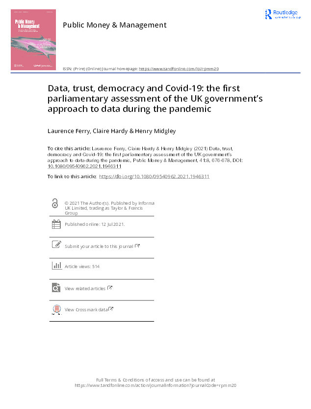 Data, trust, democracy and Covid-19: the first parliamentary assessment of the UK government’s approach to data during the pandemic Thumbnail