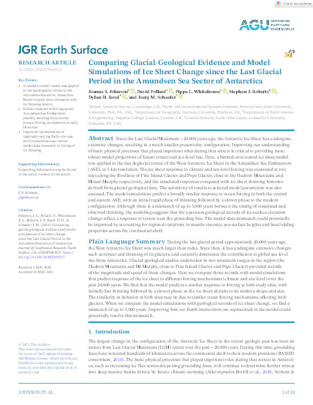 Comparing Glacial-Geological Evidence and Model Simulations 1 of Ice Sheet Change since the Last Glacial Period in the Amundsen Sea Sector of Antarctica Thumbnail