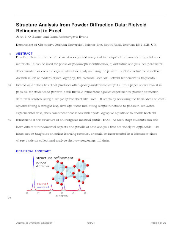 Structure Analysis from Powder Diffraction Data: Rietveld Refinement in Excel Thumbnail