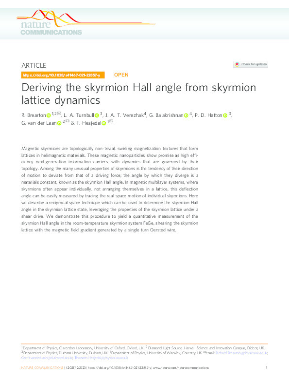 Deriving the skyrmion Hall angle from skyrmion lattice dynamics Thumbnail