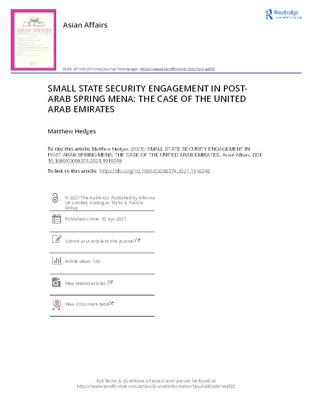 Small State Security Engagement in Post-Arab Spring MENA: The Case of the United Arab Emirates Thumbnail