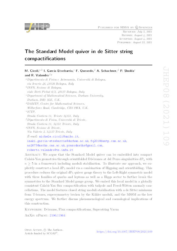 The Standard Model quiver in de Sitter string compactifications Thumbnail