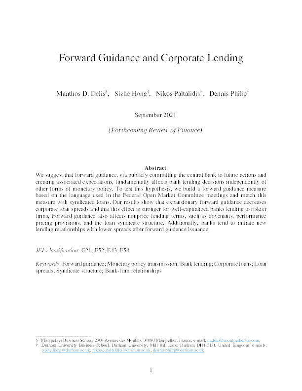 Forward Guidance and Corporate Lending Thumbnail