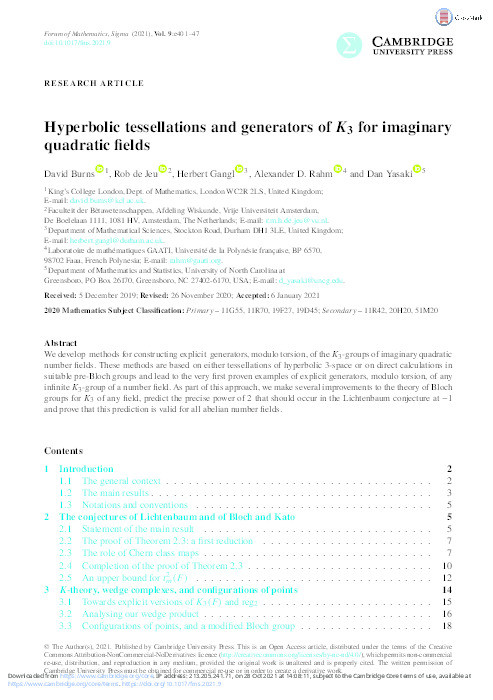 Hyperbolic tessellations and generators of for imaginary quadratic fields Thumbnail