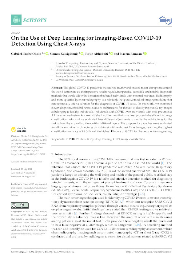 On the Use of Deep Learning for Imaging-Based COVID-19 Detection Using Chest X-rays Thumbnail