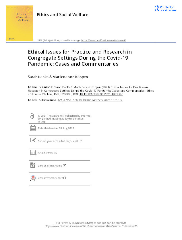 Ethical Issues for Practice and Research in Congregate Settings During the Covid-19 Pandemic: Cases and Commentaries Thumbnail